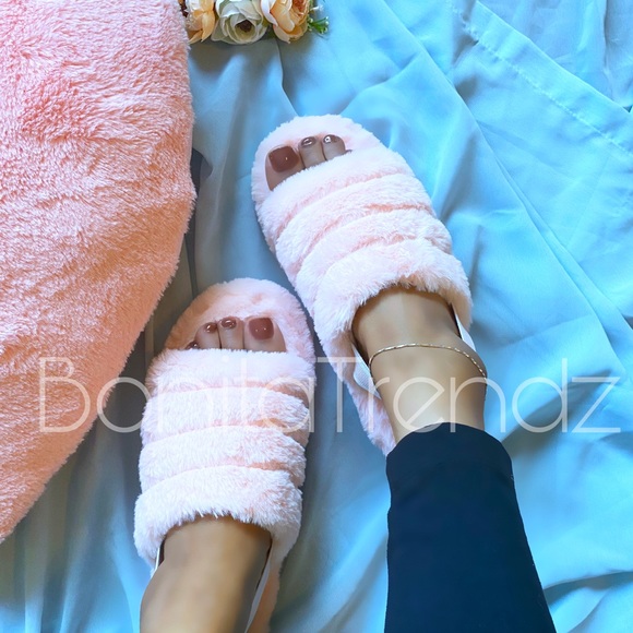 Fluff Vegan Fur Slingback Blush Slippers Sandals - Picture 5 of 7